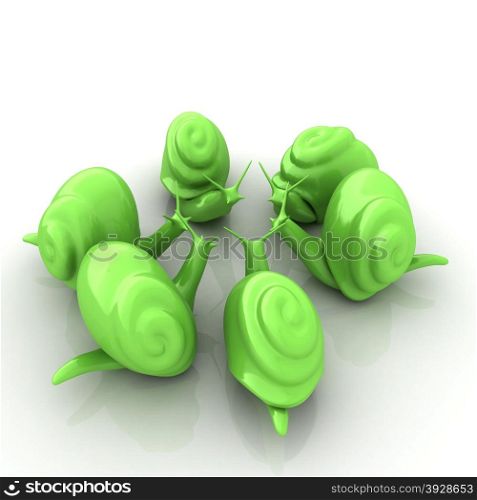 3d fantasy animals, snails on white background