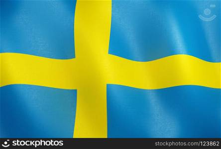 3D Flag of Sweden.. 3D illustration. Flag of Sweden waving in the wind.