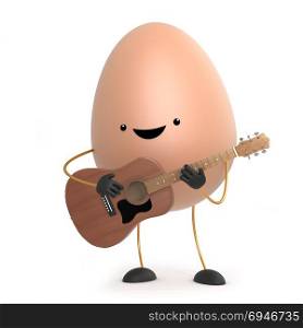 3d Funny cartoon egg playing an acoustic guitar