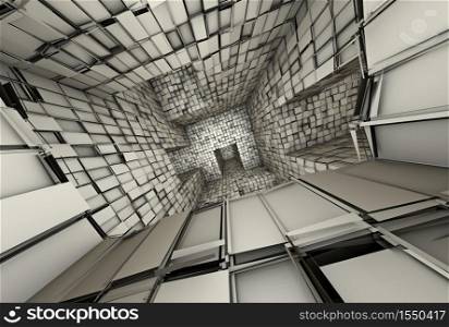 3d futuristic fragmented tiled mosaic labyrinth interior