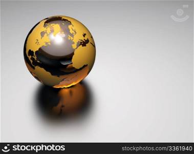 3d glass earth on white reflective background