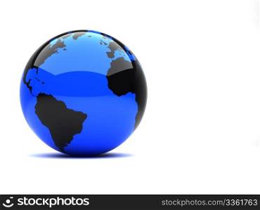 3d glossy blue earth isolated on white background