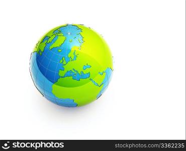 3d glossy earth on white background