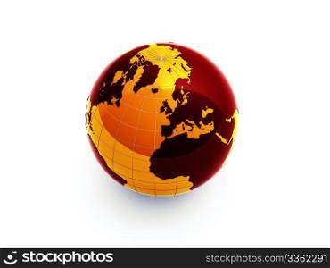 3d glossy earth on white background