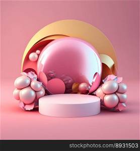 3D Glossy Pink Podium with Easter Egg Decor for Product Display