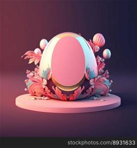 3D Glossy Pink Podium with Easter Egg Decor for Product Presentation