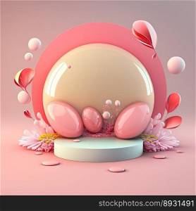 3D Glossy Pink Podium with Easter Egg Decor for Product Showcase