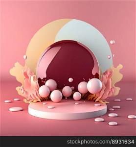 3D Glossy Pink Podium with Easter Egg Decorations for Product Presentation