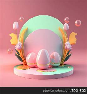 3D Glossy Pink Stage with Easter Egg Decorations for Product Presentation