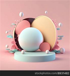 3D Glossy Pink Stage with Easter Eggs Decoration