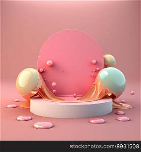 3D Glossy Podium with Easter Eggs Decoration