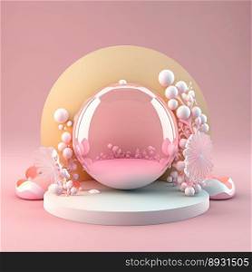 3D Glossy Stage with Easter Egg Decorations for Product Presentation