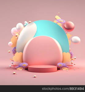 3D Glossy Stage with Easter Egg Decorations for Product Showcase