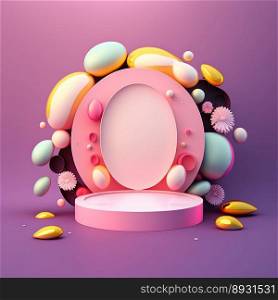 3D Glossy Stage with Easter Eggs Decoration