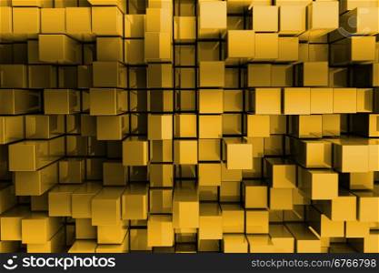 3D Gold Blocks Abstract Background.