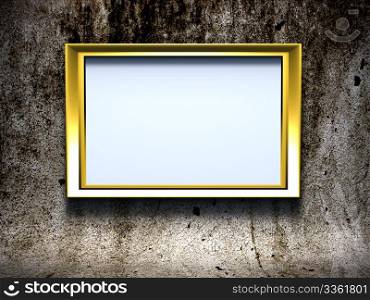 3d gold frame on grunge wall