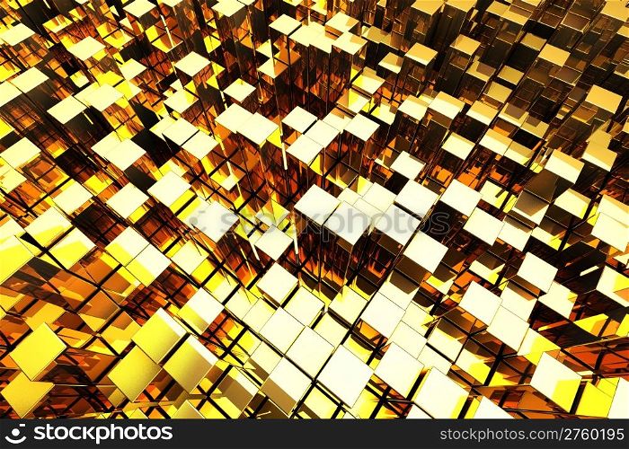 3D Golden Blocks Abstract Background