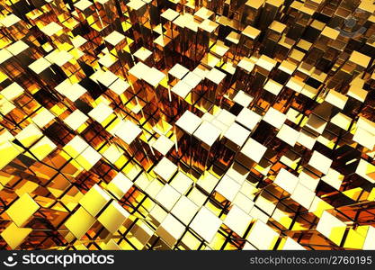 3D Golden Blocks Abstract Background