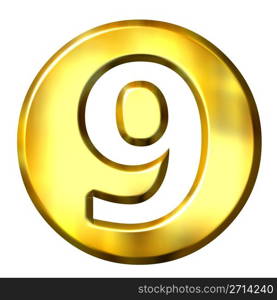 3d golden framed number 9 isolated in white