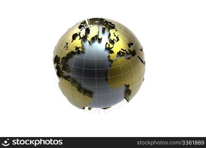3d golden globe isolated on white background