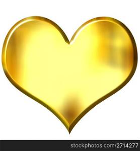 3d golden heart isolated in white