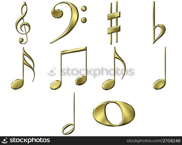 3d golden music notes isolated in white