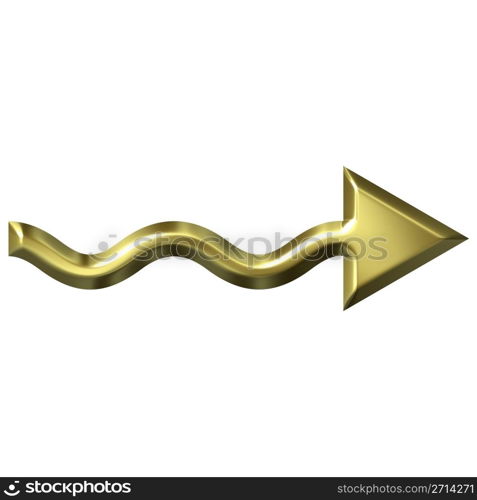 3d golden wavy arrow isolated in white