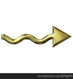 3d golden wavy arrow isolated in white