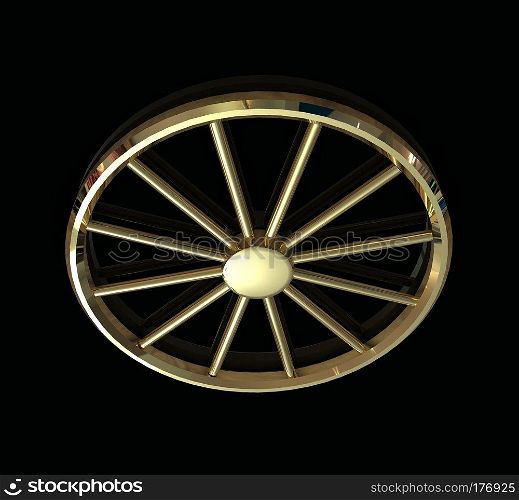 3d golden wheel Isolated on a black background. 3d golden wheel
