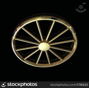3d golden wheel Isolated on a black background. 3d golden wheel