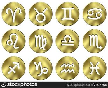 3d golden zodiac signs isolated in white