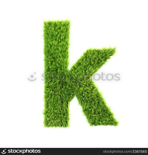 3d grass letter isolated on white background - k