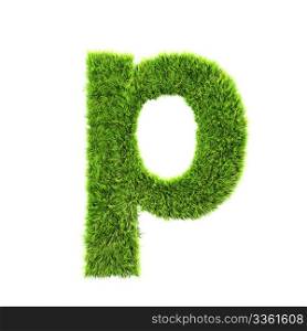 3d grass letter isolated on white background - p