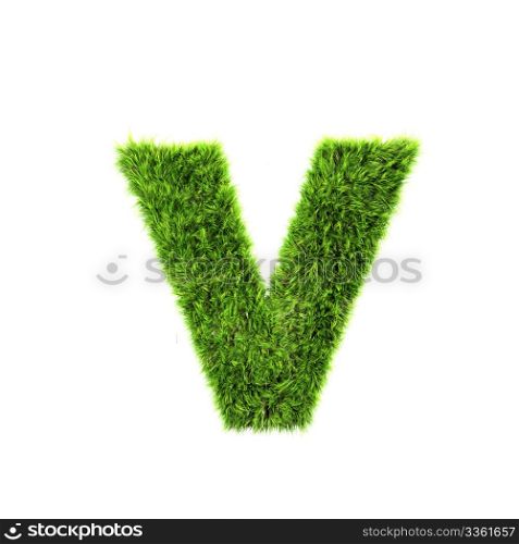 3d grass letter isolated on white background - v