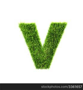 3d grass letter isolated on white background - v