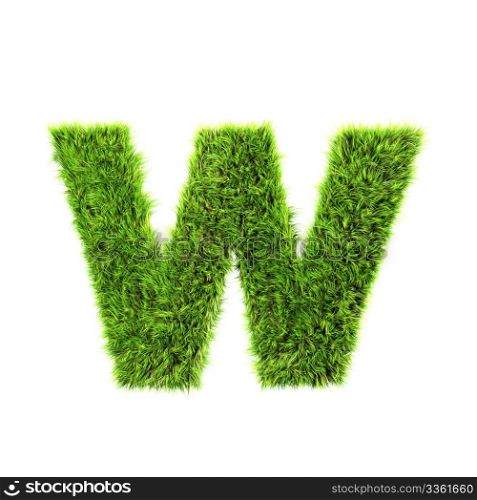 3d grass letter isolated on white background - w