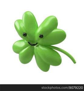 3D Green clover emoji leaf isolated on white background. Four leaf clover icon render with clipping path. Good luck symbol for St. Patrick Day illustration.. 3D Green clover emoji leaf isolated on white background. Four leaf clover icon render with clipping path. Good luck symbol for St. Patrick Day illustration