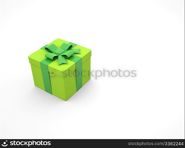 3d green gift box on white background