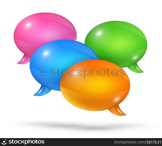 3D group of colored speech bubbles isolated on white. Group of speech bubbles
