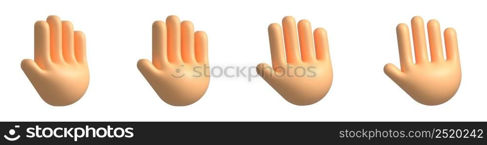 3D hands. Set of realistic palms. Cartoon style. Vector illustration