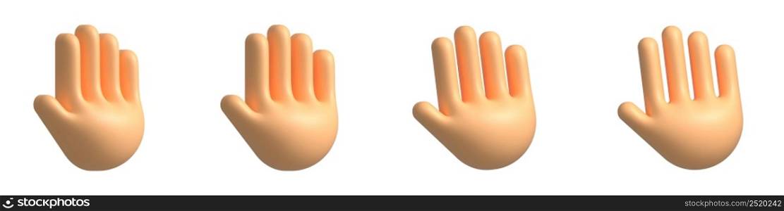 3D hands. Set of realistic palms. Cartoon style. Vector illustration
