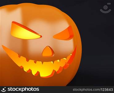 3d Happy Halloween pumpkin with hat.. 3d illustration. Happy Halloween pumpkin with candle light inside and hat on yellow background.