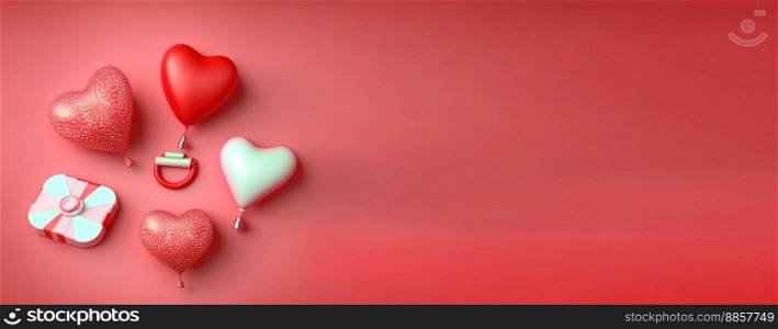 3D heart in red on a cheerful Valentine’s Day banner