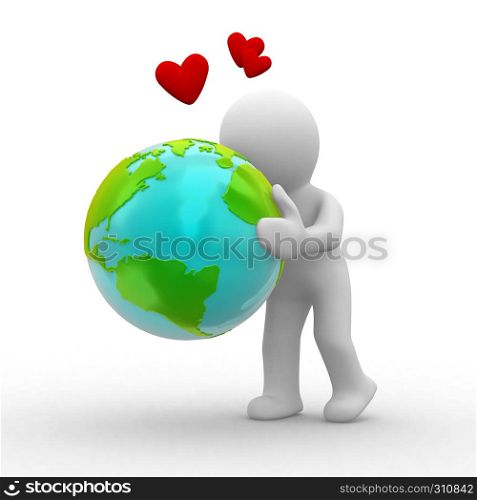 3d human hug the planet and love it