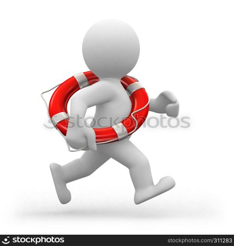 3d human life-guard running with a life belt
