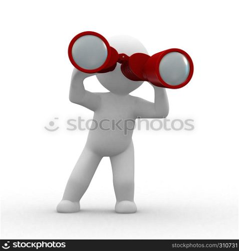 3d human looking with red binoculars