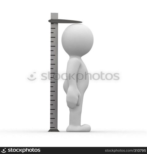 3d human measuring her height with ruler