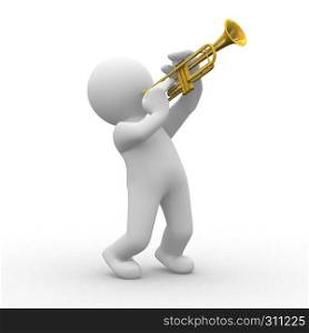 3d human plays with his trumpet