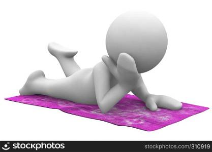 3d human relaxing under sun in a colorful towel