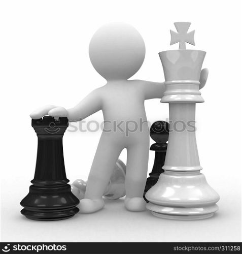 3d human with big chess pieces